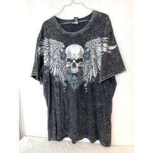 Social Collision XL T-Shirt  Skull Wings Gothic Goth Rock Biker Acid Wash Black